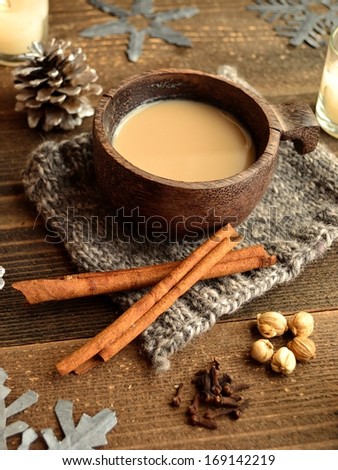Spiced tea with spices.image of hot drinks for winter season.