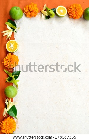 Orange and tropical Asian flowers.frame