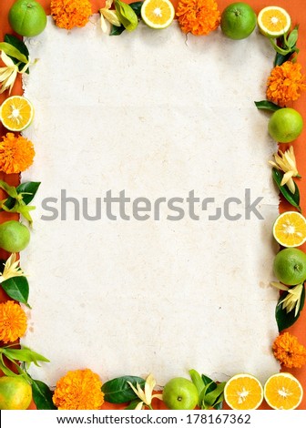 Orange and tropical Asian flowers.frame