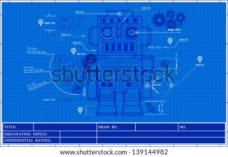 Sketch classic robot blueprint of mechanic on a blueprint paper background illustrator vector Sketch classic robot blueprint of mechanic on a blueprint paper background illustrator vector