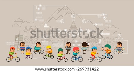 Travel around the city with bicycle, Sport road bike riders cycle, Mobile GPS navigation street map and pins people searching objects on map, Vector illustration