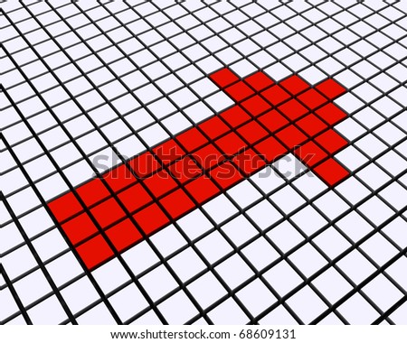 Arrow made from red cubes - this is a render illustration