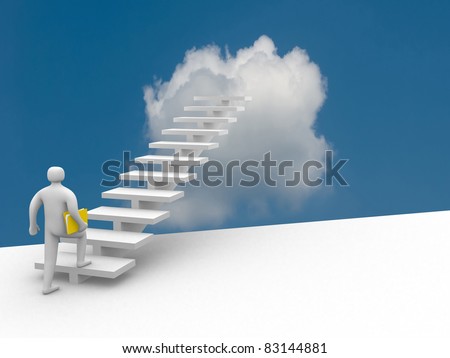3d man climbs the ladder of success and a virtual career - 3d illustration