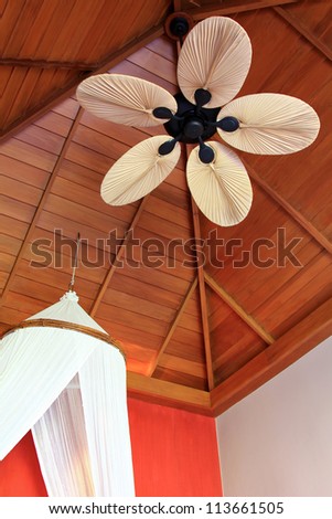 A Room decorated with Asian style, with Palm Leaf-Shaped Ceiling Fan Blade