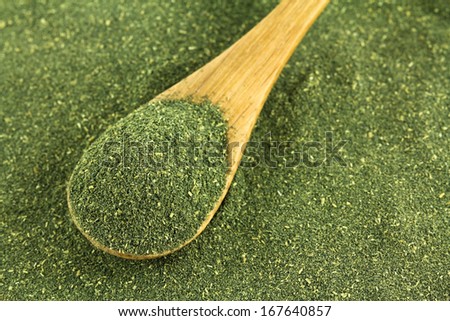 A spoon of fine Japanese green tea powder, Matcha Tea
