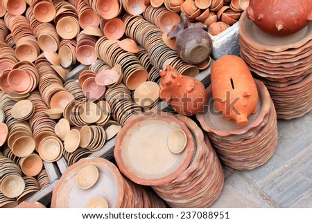 Piggy Banks and other potteries made of clay for sale in Kathmandu, Nepal.