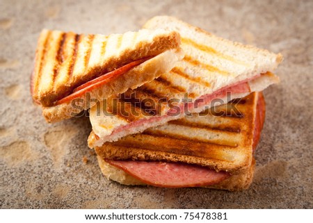 Toasted sandwich with salami