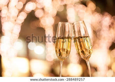 Christmas illuminations and champagne glass