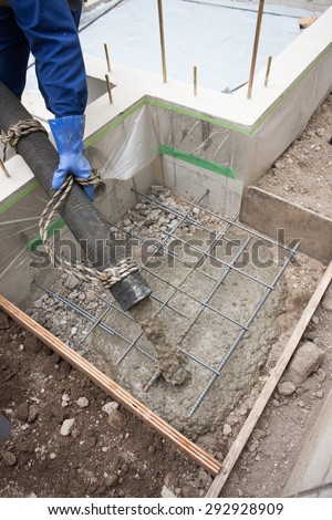 They injected the concrete for the creation of the foundation in a residential construction site.