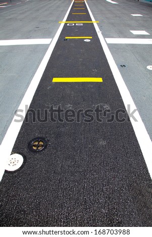 Small runway on the deck of aircraft carrier