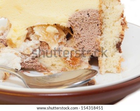 piece of delicious cake with mango mousse.macro