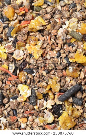Fruity natural sportive  muesli background. for horse.