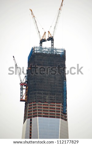 building of the One World Trade Center Tower in New York