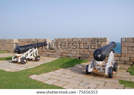 cannon guns at the garrison in st mary\'s, isles of scilly