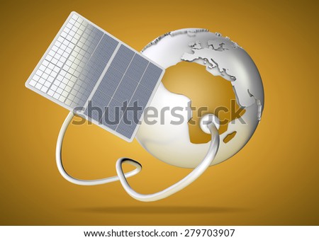 Solar panel supplies power from the sun to Africa. Concept for green power sources and energy supply to the world.