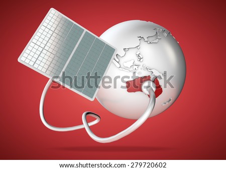Solar panel supplies power from the sun to Australia. Concept for green power sources and energy supply to the world.