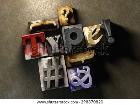 Wooden printing blocks form word \'Type\'. Graphic look at type and typography by using the old wooden printing press blocks.