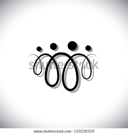 Family of four people abstract symbols(icons) using line loops. The 