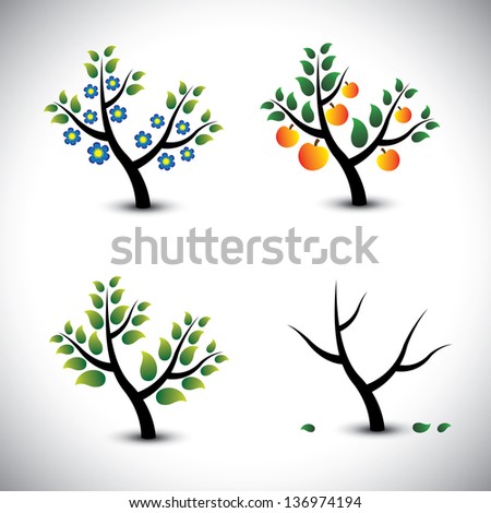 Abstract tree in spring, summer, autumn & winter- graphic. The illustration represents four seasons and the tree in those seasons