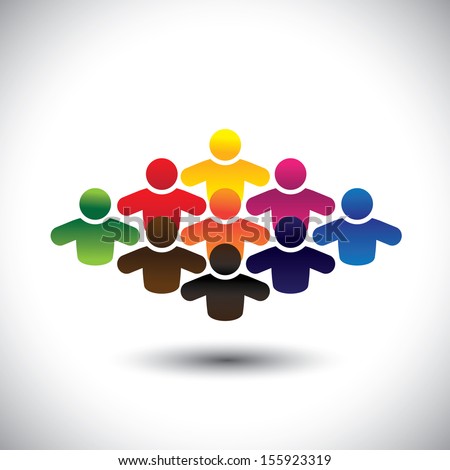 Abstract Colorful Group Of People Or Students Or Children - Concept Vector. The Graphic Also Represents People Icons In Various Colors Forming A Community Of Workers, Employees Or Executives
