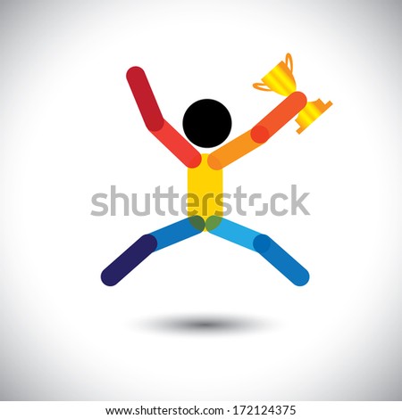 colorful illustration icon of a person celebrating winning. This abstract graphic can also represent an athlete achieving victory in sports championship, company executive winning best employee award