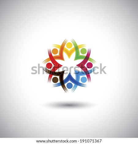 excited, motivated group of people, children or employees - vector graphic. This illustration also represents students community, workers union, kids playing, happy people, friendship, meetings