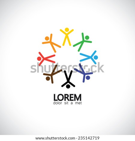 people in circle, kids playing, children in school - concept vector. This graphic also represents employees meeting, community unity, friends & friendship, team & teamwork, happiness & excitement