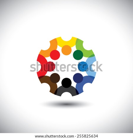 Colorful design of a team of people or children icons. This vector logo template can represent group of kids together or employees in meeting, unity among people, etc.