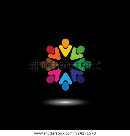 colorful employees & executives together in meetings. This illustration also represents students community, workers union, children playing, excited people, friendship, unity