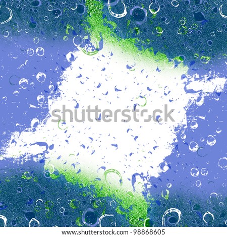 White diamond on abstract blue background with water drops