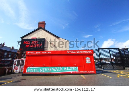 LIVERPOOL, ENGLAND - AUGUST 21: Official shirt printing box at Anfield stadium on August 21, 2012 in Liverpool, England. Liverpool is one of the most successful English football clubs in UK