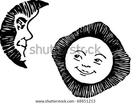 stock vector sun and moon drawing vector