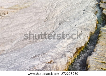 Terraces of Pamukkale, a natural mineral spring hot water coming out of the mountains. Turkey