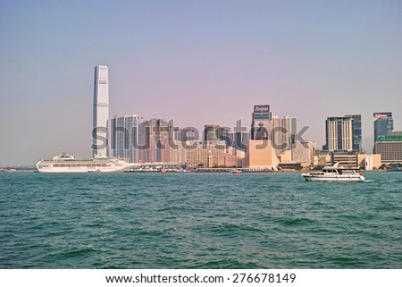 HONG KONG-SEPTEMBER, 2012: View from the port of the island of Hong Kong\'s skyscrapers.