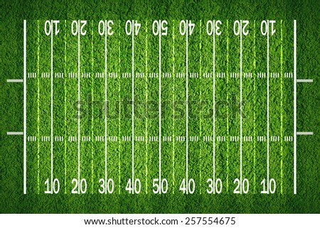 American football field on grass, view from top