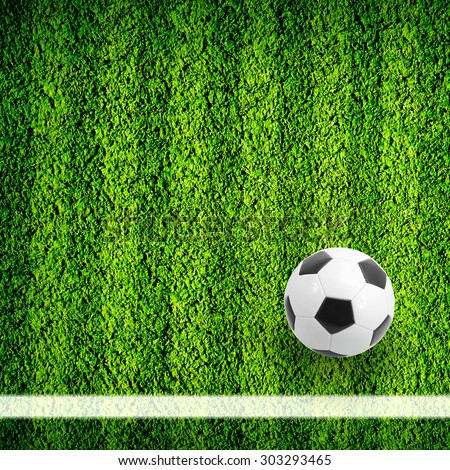 Natural green football field background with ball near the line