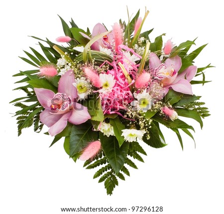 Flower bouquet on the white background