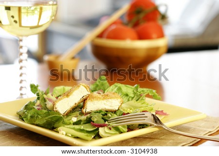 fresh salad with fried goat cheese