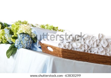 stock photo Buffet Table For A Wedding Event Fresh Flowers and Napkins
