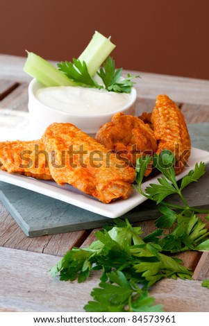Hot and Spicy Buffalo Wings with Blue Cheese Dipping Sauce