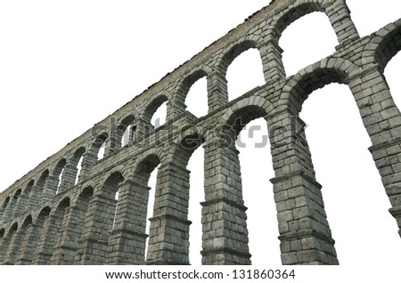 Segovia Aqueduct on white isolated background Famous Spanish Landmark