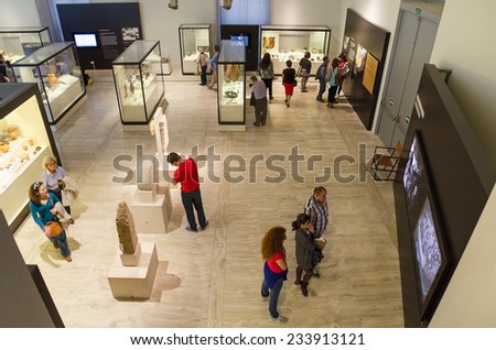 MADRID, SPAIN - OCTOBER 18: People visiting National archeological museum in Madrid, Spain on October 18, 2014.