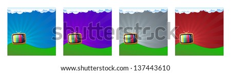 Illustration of an old television on a colored background, 4 elements