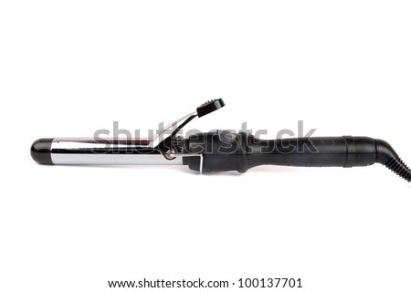 a black curling iron for hairstyle isolated on white background