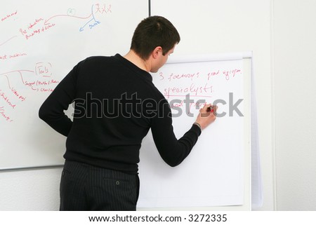 Student writes on the board at the seminar