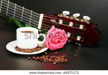 Guitar, rose and coffee