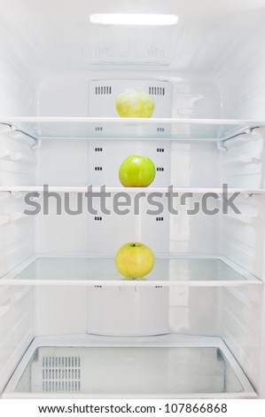 three apples in the refrigerator