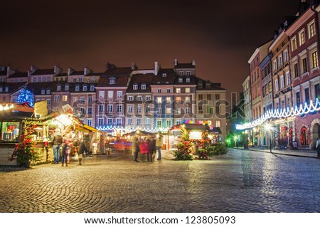 The streets of the old city during the holidays. Warsaw Poland.