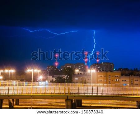 Lightning in the sky over the city
