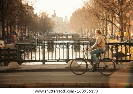 Bicycles On A Bridge In Amsterdam